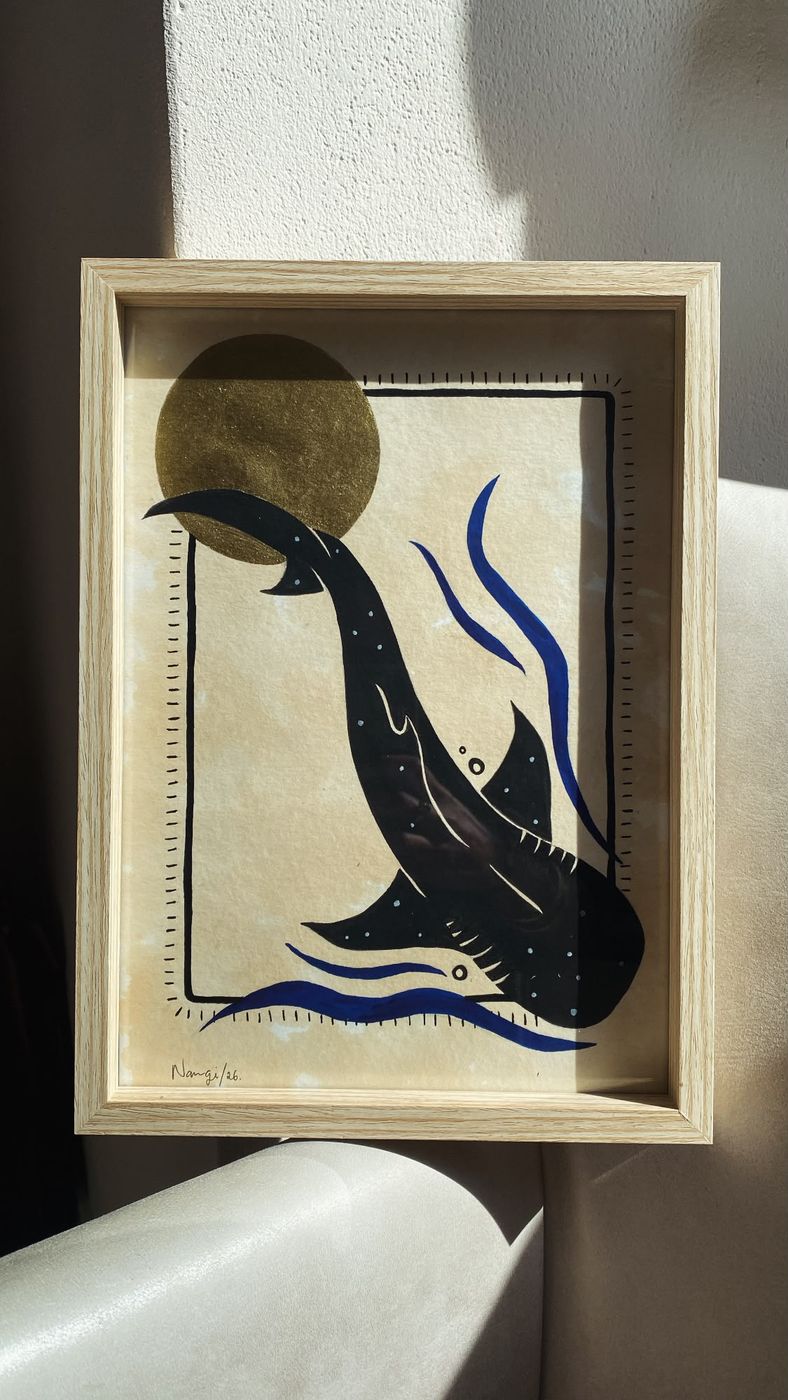 Whale under the gold moon