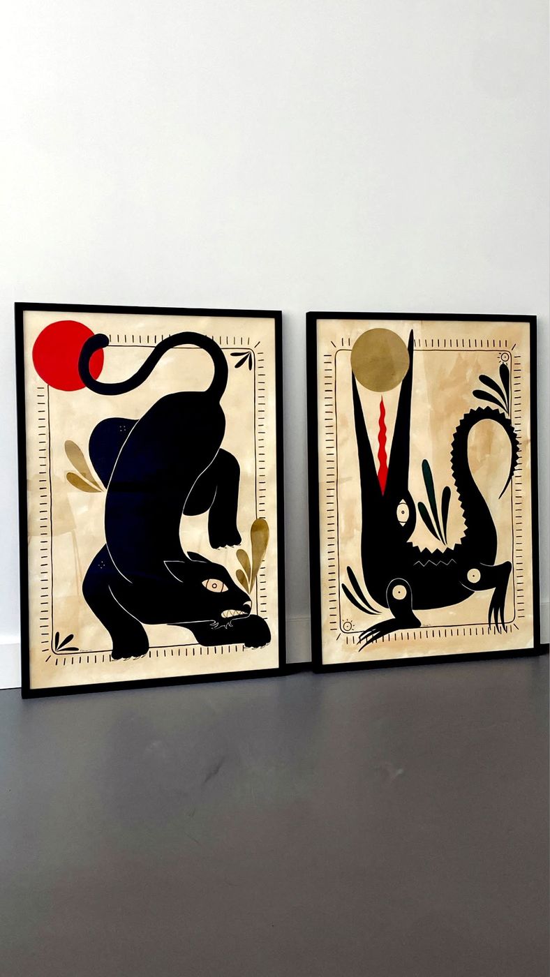 Panther & crocodile (diptych)
